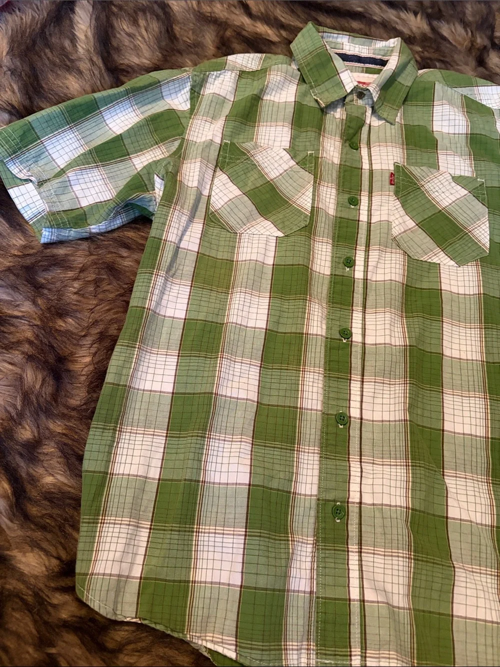 Men's  Levi  Strauss And CO Green/White Plaid   button up   Shirt  Small🍒